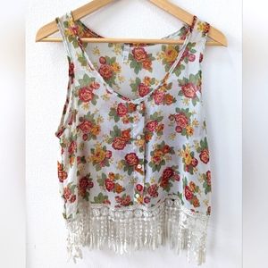 Floral top with fringe bottom